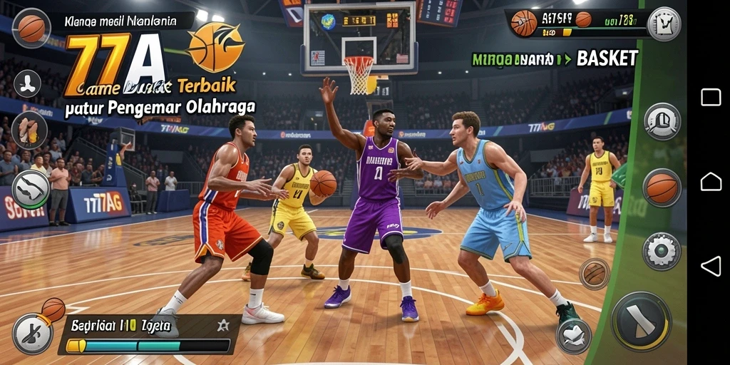 Tampilan antarmuka 77AG yang menarik saat bermain basket.