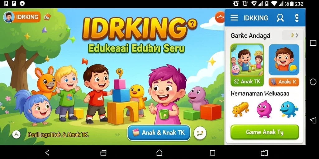 Antarmuka IDRKING yang ceria dan interaktif untuk anak-anak