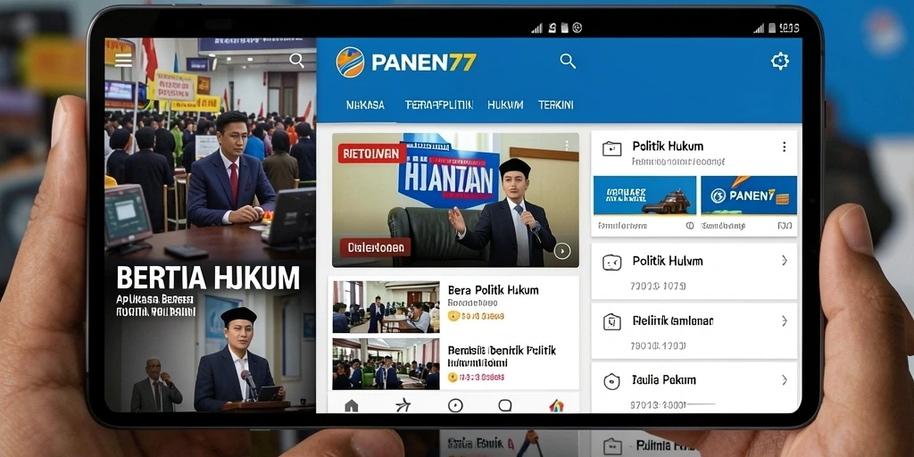 Antarmuka aplikasi PANEN77 menampilkan berita politik dan hukum terkini.
