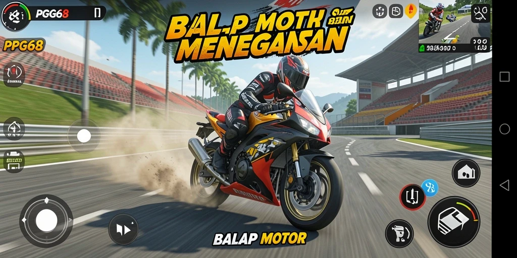 Tampilan antarmuka balap motor yang menarik dalam PGG68.