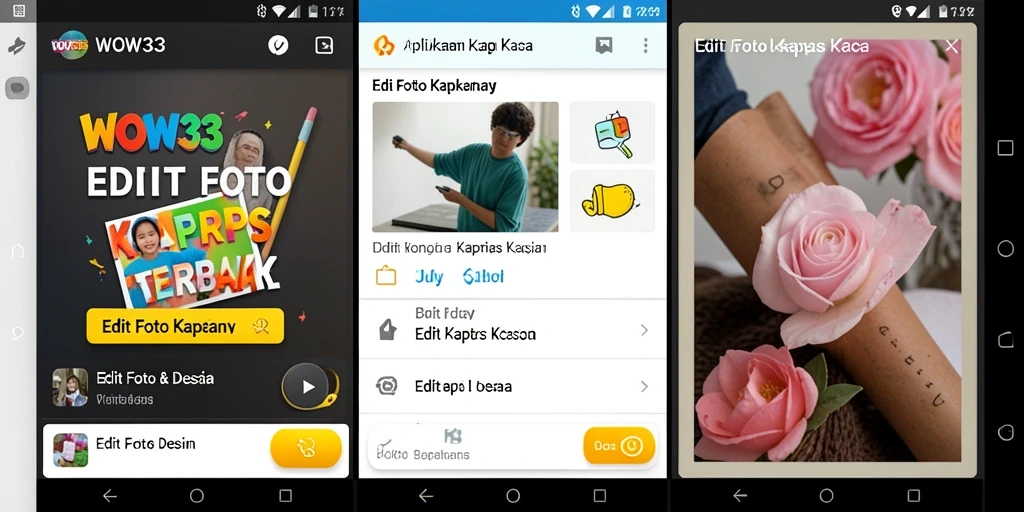 Antarmuka WOW33 yang stylish dengan fitur Edit Foto Kertas Kaca.