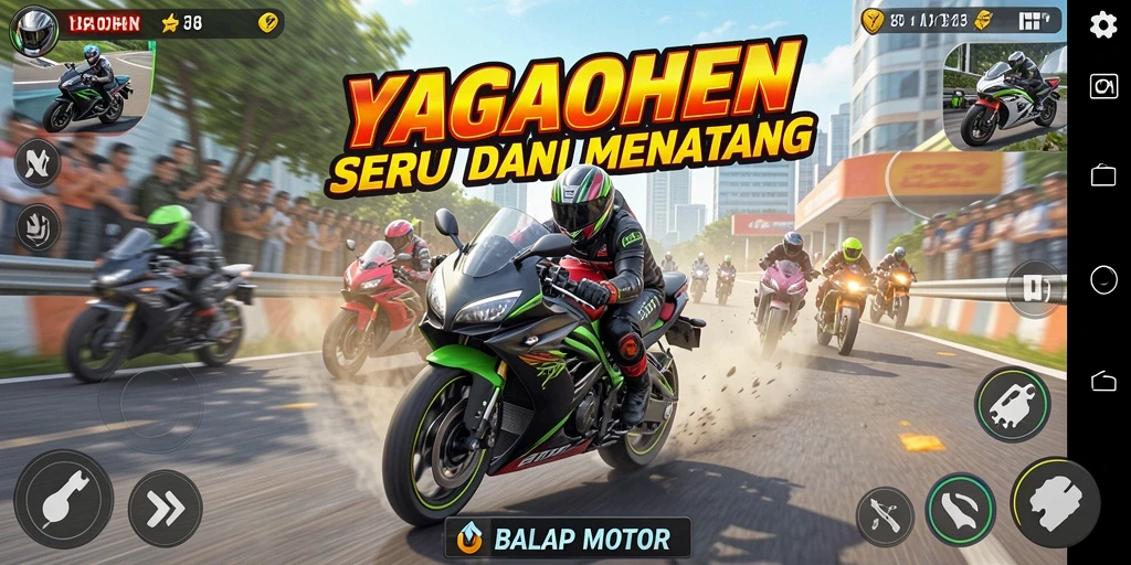 Antarmuka seru dan jalur balap motor yang menantang.